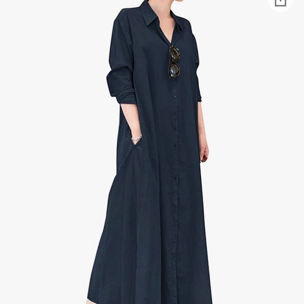 Womens Long Maxi Shirt Dress Button Down Long Sleeve Cotton Dresses with Pockets